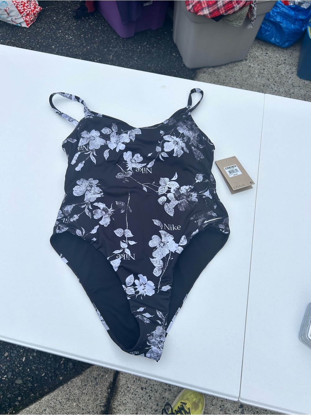 Nike Black and White Floral One-Piece Swimsuit